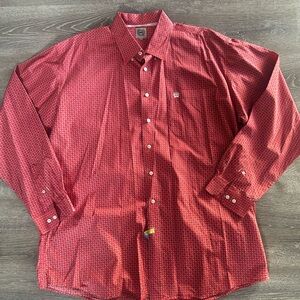 Cinch Men's Red Geometric Patterned Long Sleeve Button-Down Shirt